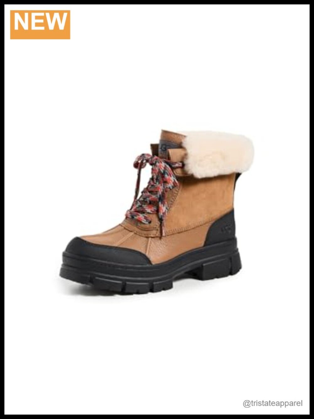 Waterproof Leather Suede Mid-Calf Snow Boots with Faux Fur Trim, Lace-Up